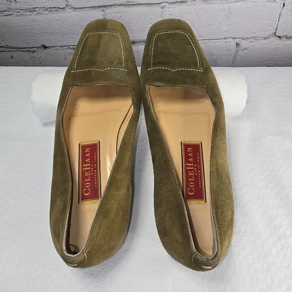 COLE HAAN OLIVE GREEN SUEDE LOAFERS WOMENS SIZE 7 CRAFTED IN ITALY - Picture 2 of 6